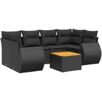 vidaXL Ensemble de salon de jardin 7 pièces avec coussins noir poly rotin