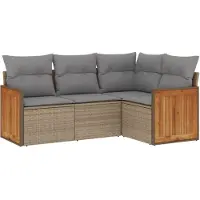 vidaXL Ensemble de salon de jardin 4 pièces avec coussins Beige Poly Rattan
