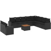 vidaXL Ensemble de salon de jardin 11 pièces avec coussins noir poly rotin