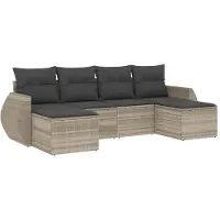 vidaXL Ensemble de salon de jardin 6 pièces avec coussins gris clair Poly rotin