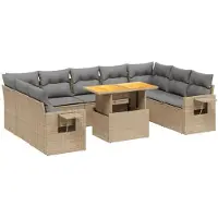 vidaXL Ensemble de salon de jardin 10 pièces avec coussins Beige Poly Rattan