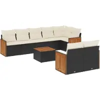 vidaXL Ensemble de salon de jardin 9 pièces avec coussins noir poly rotin
