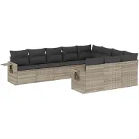 vidaXL Ensemble de 10 canapés de jardin avec coussins gris clair Poly rotin