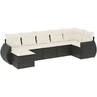 vidaXL Ensemble de salon de jardin 7 pièces avec coussins noir poly rotin