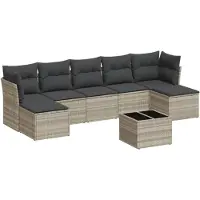 vidaXL Ensemble de jardin canapé 8 pièces avec coussins gris clair Poly rotin