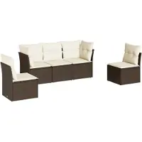 vidaXL Ensemble de salon de jardin 5 pièces avec coussins Marron Poly Rattan