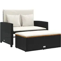 vidaXL Canapé de jardin avec coussins 2 places noir Poly rotin&acacia