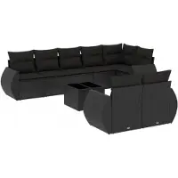 vidaXL Ensemble de salon de jardin 9 pièces avec coussins noir poly rotin