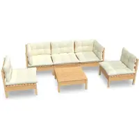 vidaXL Ensemble salon de jardin 6 pièces avec coussins crème pin massif