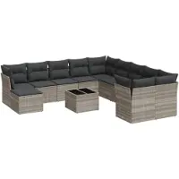 vidaXL Ensemble de 12 canapés de jardin avec coussins gris clair Poly rotin
