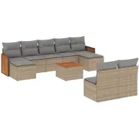 vidaXL Ensemble de salon de jardin 10 pièces avec coussins Beige Poly Rattan