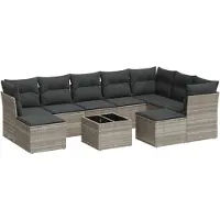 vidaXL Ensemble de 10 canapés de jardin avec coussins gris clair Poly rotin