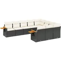 vidaXL Ensemble de 10 canapés de jardin avec coussins noir poly rotin