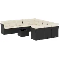 vidaXL Ensemble de 12 canapés de jardin avec coussins noir poly rotin