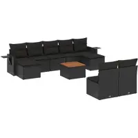 vidaXL Ensemble de 10 canapés de jardin avec coussins noir poly rotin