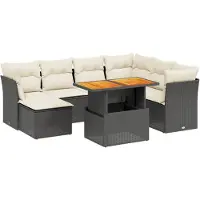 vidaXL Ensemble de jardin canapé 8 pièces avec coussins noir poly rotin