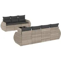 vidaXL Ensemble de jardin canapé 8 pièces avec coussins gris clair Poly rotin