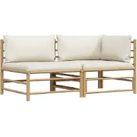 vidaXL Ensemble de salon de jardin 2 pièces avec coussins Crème Blanc Bambou