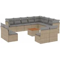 vidaXL Salon de jardin et coussins 13 pcs mélange beige résine tressée