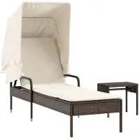 vidaXL Bain de soleil avec toit et table en poly rotin marron et blanc