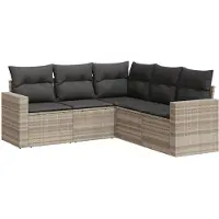 vidaXL Ensemble de salon de jardin 5 pièces avec coussins gris clair Poly rotin