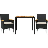 vidaXL Ensemble de jardin 3 pièces avec coussins Noir Poly rotin Acacia
