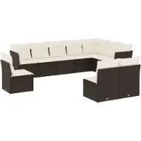vidaXL Ensemble de 10 canapés de jardin avec coussins noir poly rotin