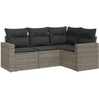 vidaXL Ensemble de salon de jardin 4 pièces avec coussins Gris Poly rotin