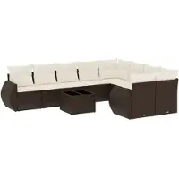 vidaXL Ensemble de salon de jardin 10 pièces avec coussins Marron Poly Rattan