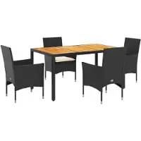 vidaXL Ensemble de jardin 5 pièces avec coussins Noir Poly rotin Acacia