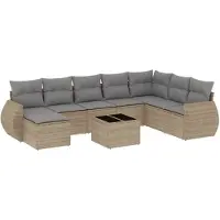 vidaXL Ensemble de salon de jardin 9 pièces avec coussins beige Poly rotin