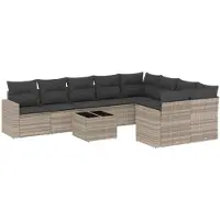 vidaXL Ensemble de 10 canapés de jardin avec coussins gris clair Poly rotin