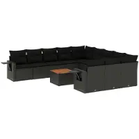 vidaXL Ensemble de 12 canapés de jardin avec coussins noir poly rotin