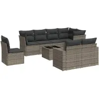 vidaXL Ensemble de salon de jardin 9 pièces avec coussins Gris Poly rotin