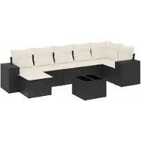 vidaXL Ensemble de jardin canapé 8 pièces avec coussins noir poly rotin