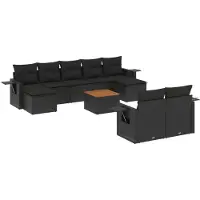 vidaXL Ensemble de 10 canapés de jardin avec coussins noir poly rotin