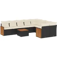 vidaXL Ensemble de 10 canapés de jardin avec coussins noir poly rotin