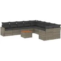vidaXL Ensemble de salon de jardin 11 pièces avec coussins Gris Poly rotin