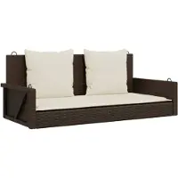 vidaXL Banc suspendu avec coussin Marron 119x56x48 cm Poly rotin