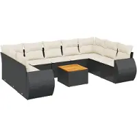 vidaXL Ensemble de 10 canapés de jardin avec coussins noir poly rotin