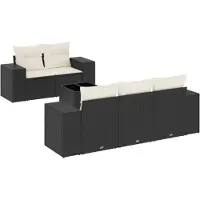 vidaXL Ensemble de salon de jardin 6 pièces avec coussins noir poly rotin