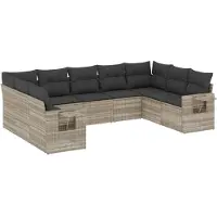 vidaXL Ensemble de salon de jardin 9 pièces avec coussins gris clair Poly rotin
