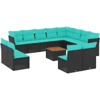 vidaXL Ensemble de 13 canapés de jardin avec coussins noir poly rotin
