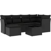 vidaXL Ensemble de salon de jardin 7 pièces avec coussins noir poly rotin