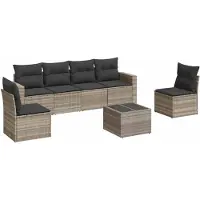 vidaXL Ensemble de salon de jardin 7 pièces avec coussins gris clair Poly rotin