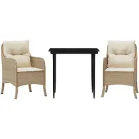 vidaXL Ensemble de jardin 3 pièces avec coussins Beige Poly Rattan