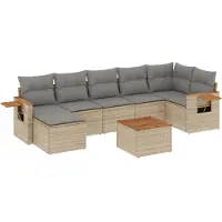 vidaXL Ensemble de jardin canapé 8 pièces avec coussins Beige Poly Rattan