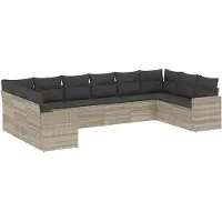 vidaXL Ensemble de 10 canapés de jardin avec coussins gris clair Poly rotin