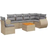vidaXL Ensemble de salon de jardin 7 pièces avec coussins Beige Poly Rattan