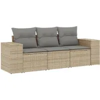vidaXL Ensemble de salon de jardin 3 pièces avec coussins Beige Poly Rattan